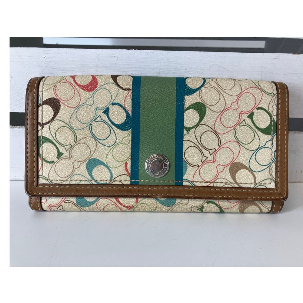 Coach Signature Multi Color Signature Leather Wal… - image 1